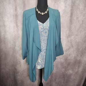 Anthropologie Elevenses Teal Open Front Blazer Size L